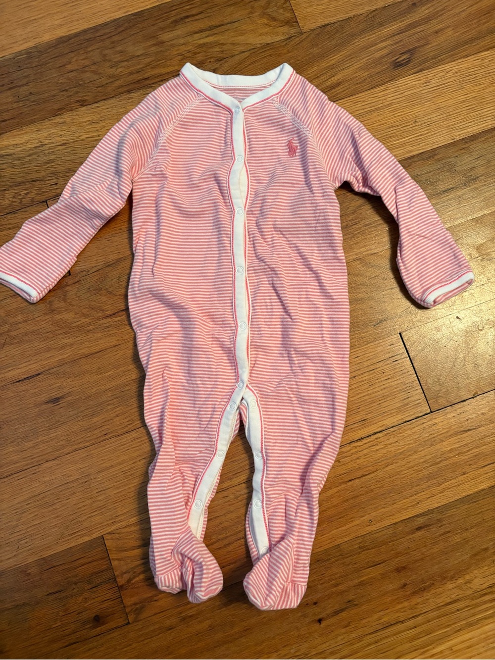 Ralph Lauren Striped Pink and White Footed One-Piece Sleeper